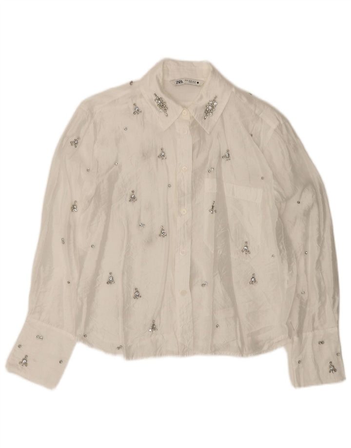 ZARA Oversized skjortebluse til kvinder UK 6 XS Hvid