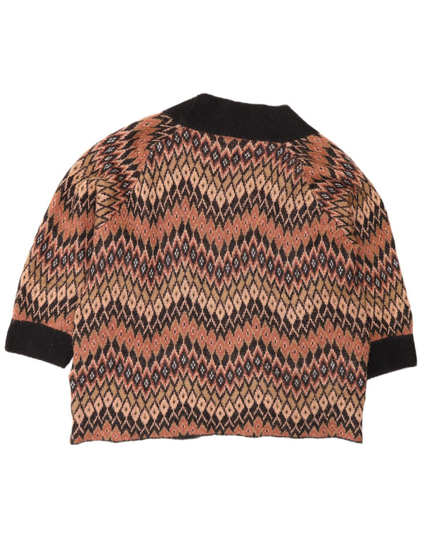 Topshop Womens Oversized Open Cardigan Sweater UK 12 Medium Brown Geometric