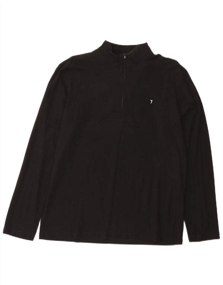 TRUSSARDI Mens Zip Neck Top Long Sleeve XL Black Cotton