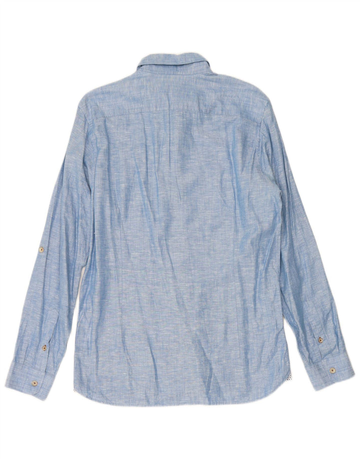 TED BAKER Mens London Shirt Size 3 Medium Blue Flecked Linen