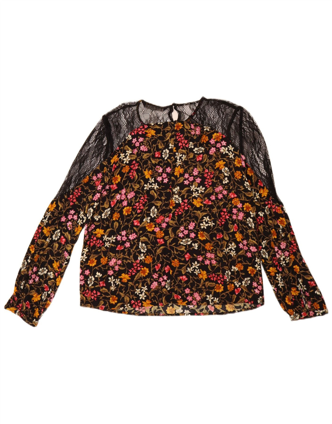 Zara Dame Langærmet Bluse Top UK 10 Small Multicolored Floral Viscose