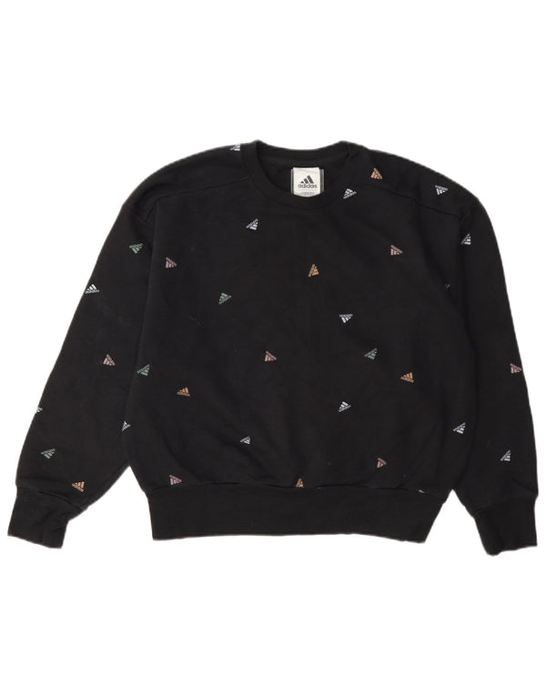Adidas Dame Grafisk Sweatshirt Jumper UK 14 Stor Sort Bomuld