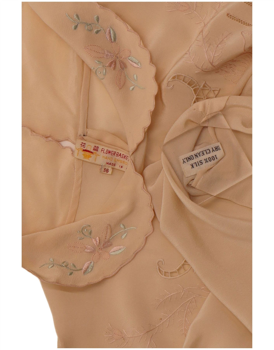 VINTAGE Langærmet skjortebluse til kvinder EU 36 Small Beige Floral Silke