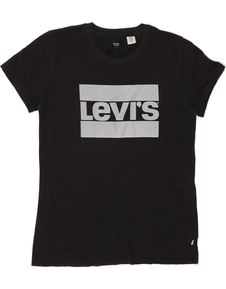 LEVI'S Womens Oversized Graphic T-Shirt Top UK 10 Small Black Cotton Vintage Levi's and Second-Hand Levi's from Messina Hembry 