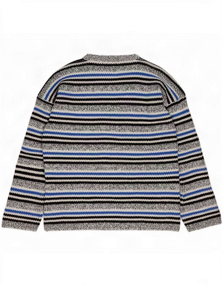 Vintage herre V-hals sweater mellem grå stribet