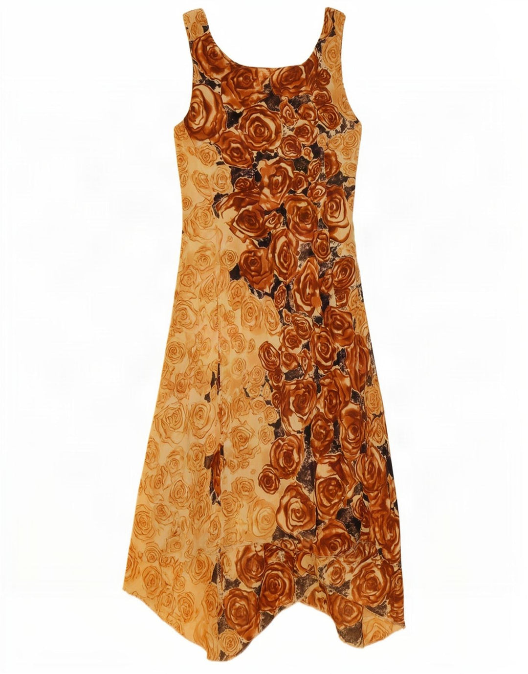 Vintage ærmeløs asymmetrisk kjole til kvinder IT 44 Medium Brown Floral