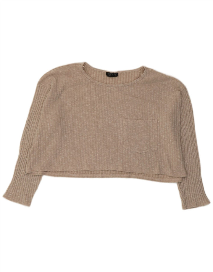 Topshop Womens Crop Oversized Top Langærmet UK 12 Medium Beige Flecked