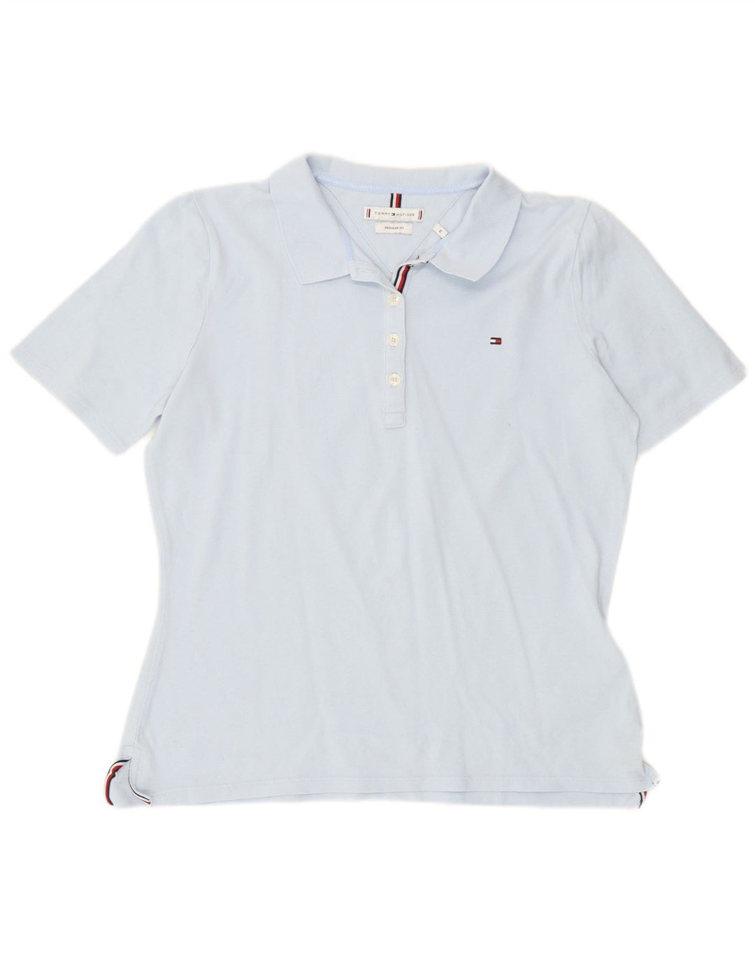 Tommy Hilfiger Dame Regular Fit Polo Shirt UK 14 Medium Blue Cotton