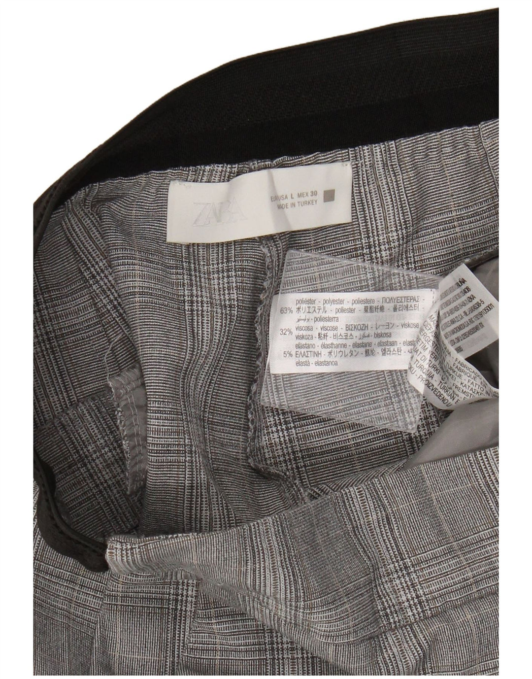 Zara Slim Chino Bukser Large W30 L27 Grå ternet polyester