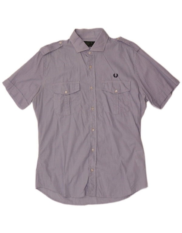 Fred Perry Herre Kortærmet Military Shirt XL Blue Gingham Cotton