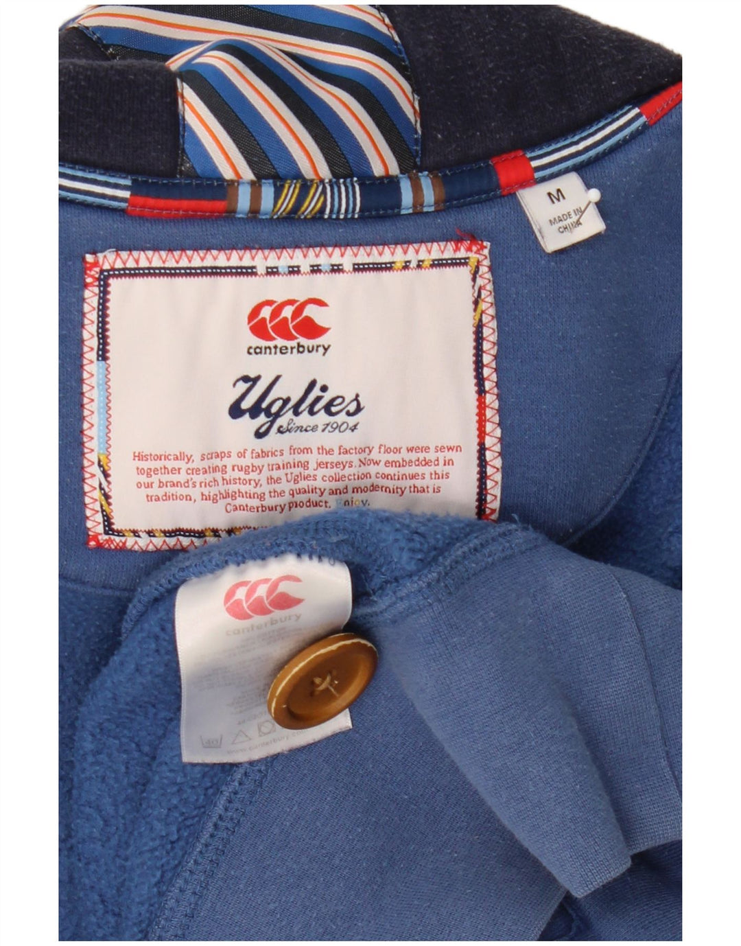 Canterbury Herre Button Neck Sweatshirt Jumper Medium Blue Bomuld