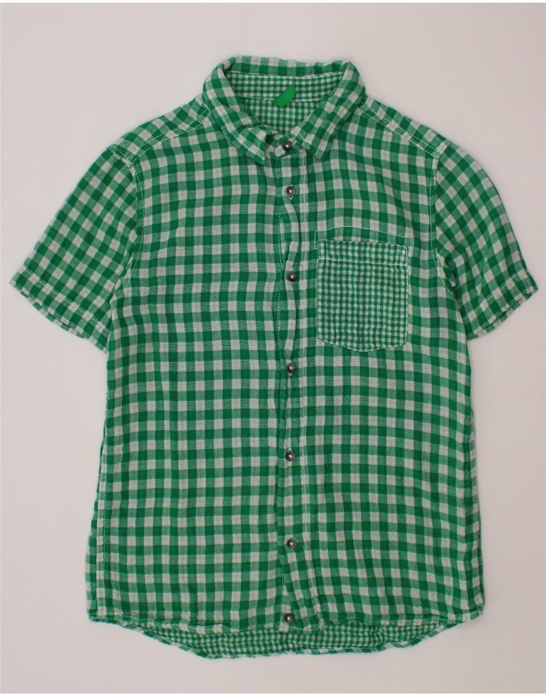 BENETTON kortærmet skjorte til drenge 10-11 år Grøn Gingham