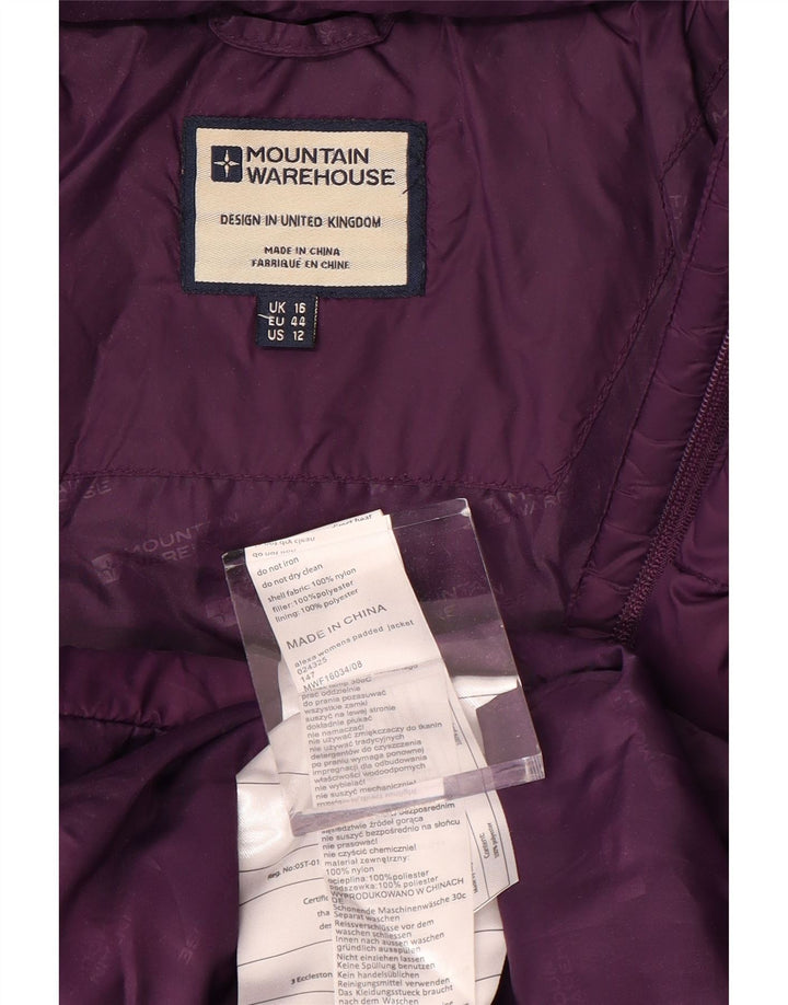 MOUNTAIN WAREHOUSE Dame hætte polstret frakke UK 16 Lille lilla nylon