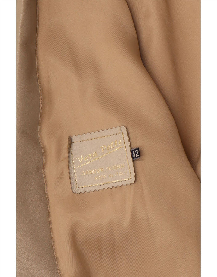 Vintage dame 1 knap læder blazerjakke IT 42 medium beige læder