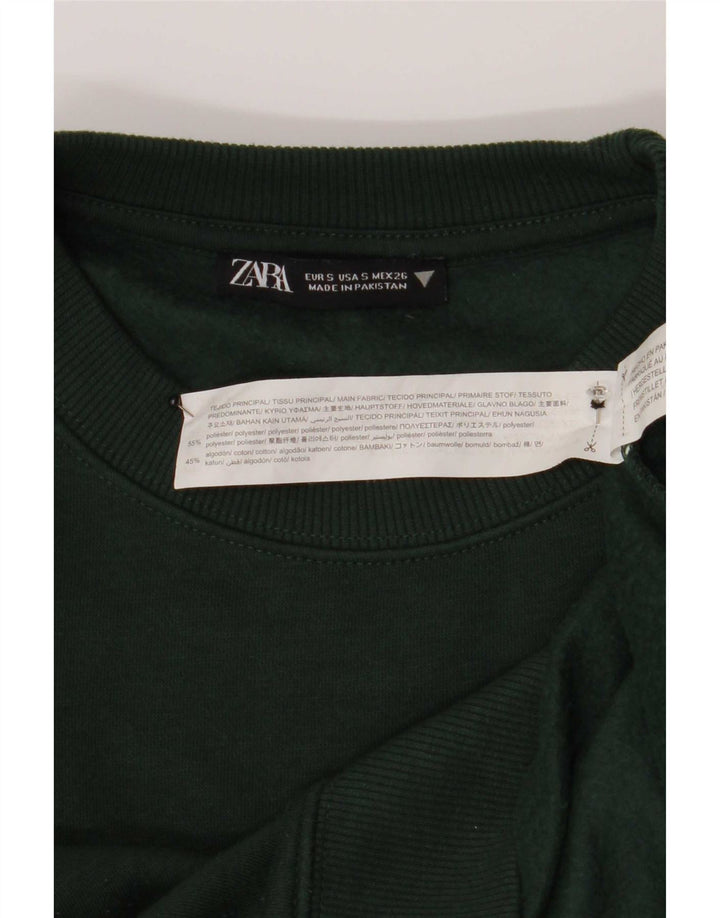 Zara Womens Crop Oversized Sweatshirt Jumper UK 10 Small Green Polyester