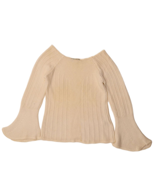 Zara Womens Crop Boat Neck Jumper Sweater UK 14 Large Off White Bomuld
