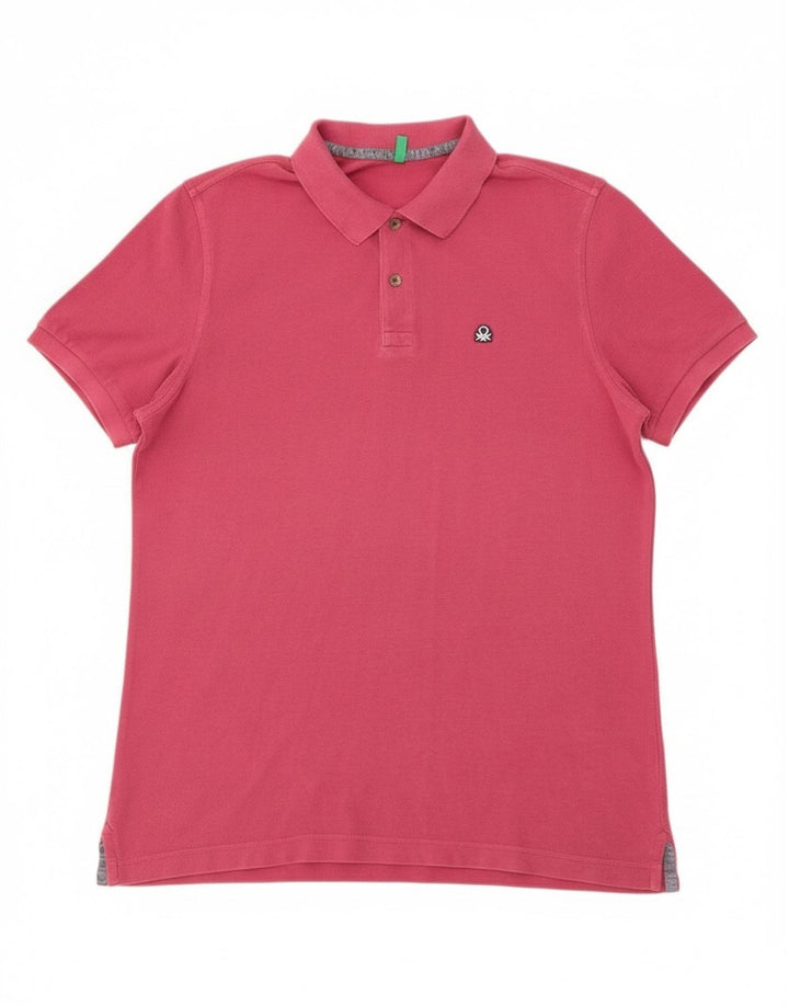 Benetton herre poloshirt stor pink bomuld