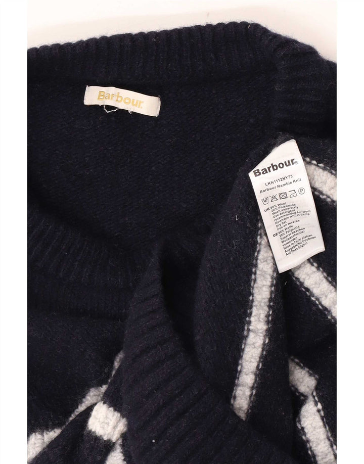 Barbour Dame Boat Neck Jumper Sweater UK 14 Mellem marineblå stribet uld