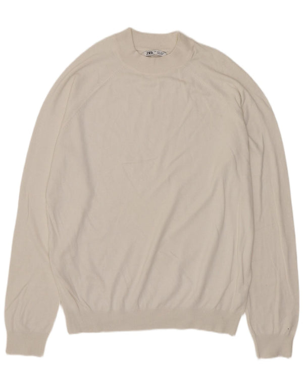 Zara Herre Crew Neck Jumper Sweater Medium White Viscose