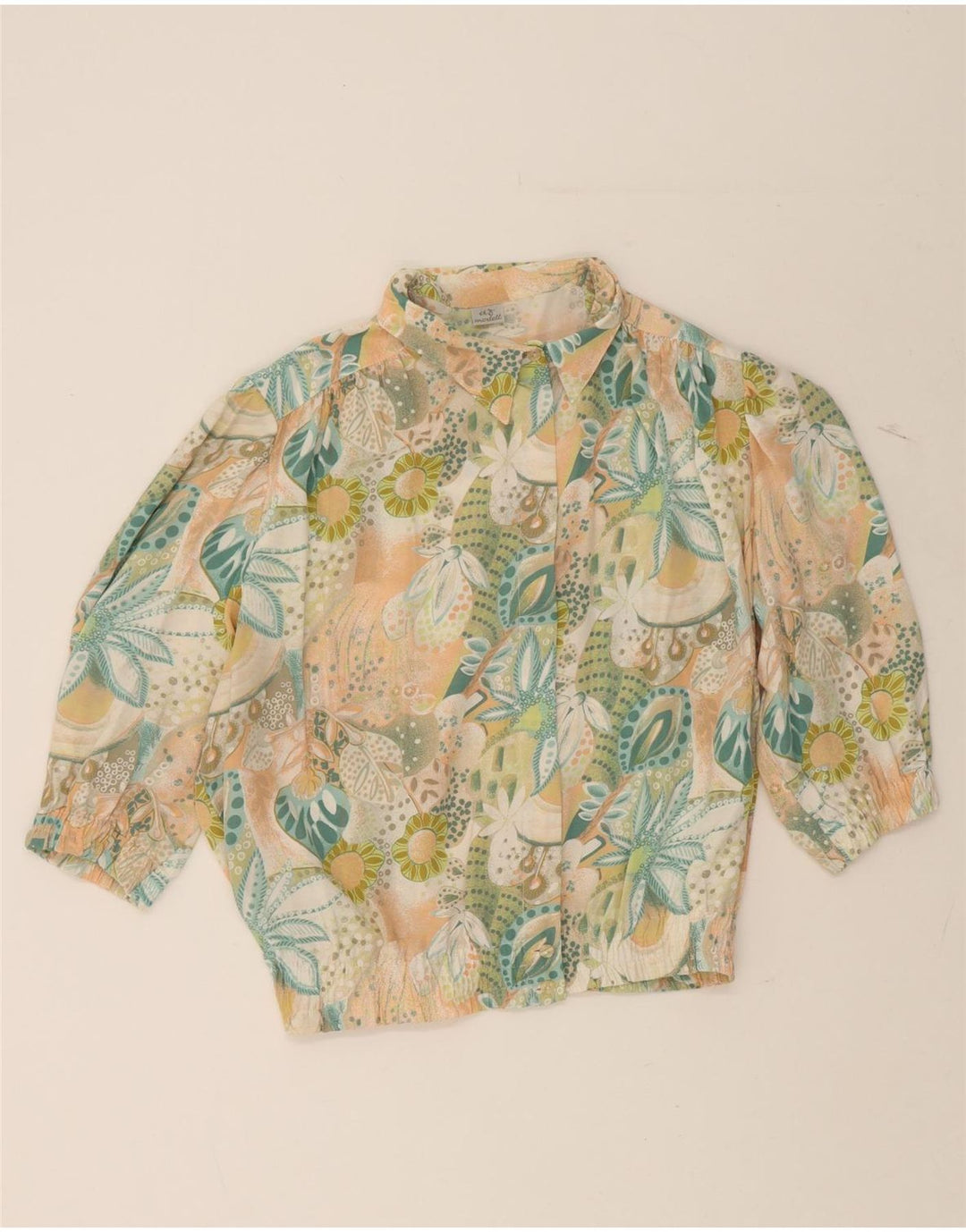 VINTAGE Womens 3/4 Sleeve Shirt Blouse IT 44 Medium Multicoloured Floral Vintage Vintage and Second-Hand Vintage from Messina Hembry 