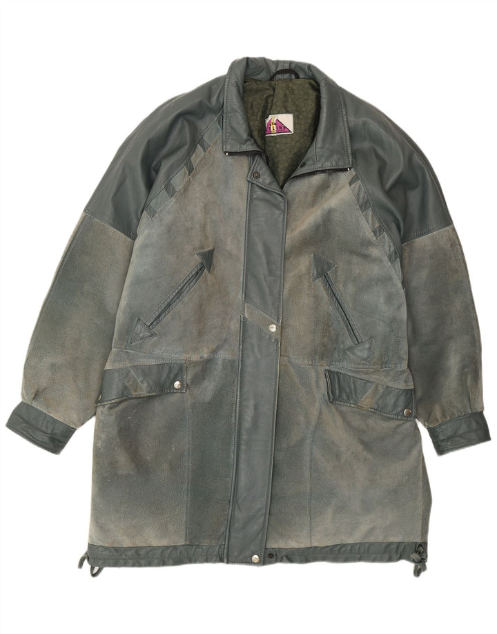 Vintage læderfrakke til kvinder UK 22 2XL Blå
