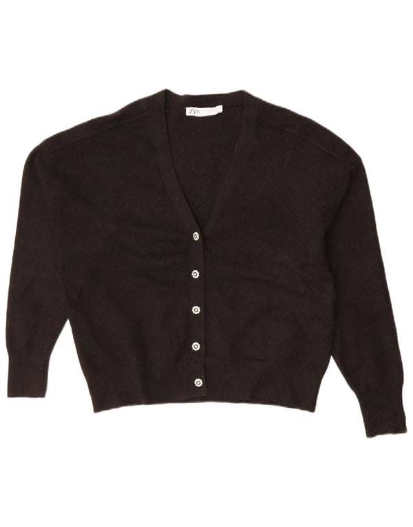 Zara Womens Crop Cardigan Sweater UK 14 Medium Black Viscose