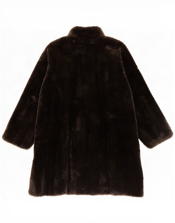 Vintage Dame Oversized Faux Fur Overcoat UK 22 3XL Sort Akryl