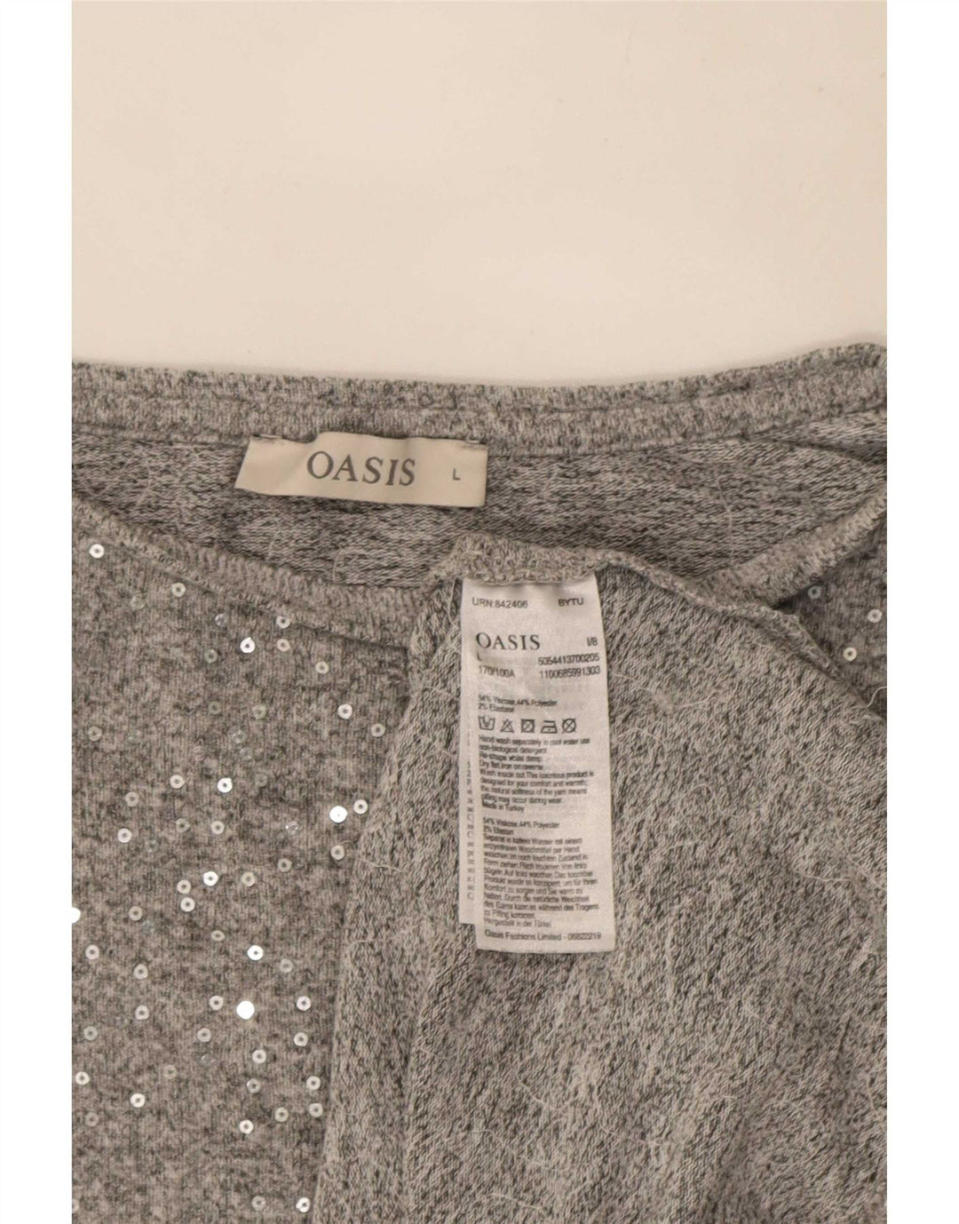 Oasis Dame Langærmet Bluse Top UK 16 Stor Grå Viscose