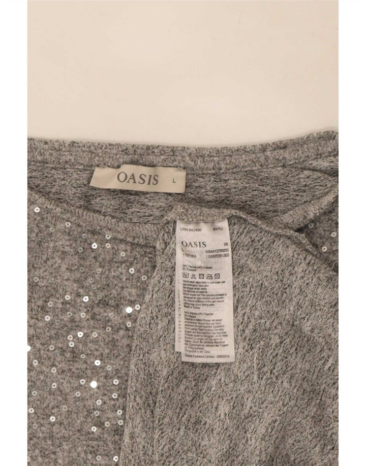 Oasis Dame Langærmet Bluse Top UK 16 Stor Grå Viscose