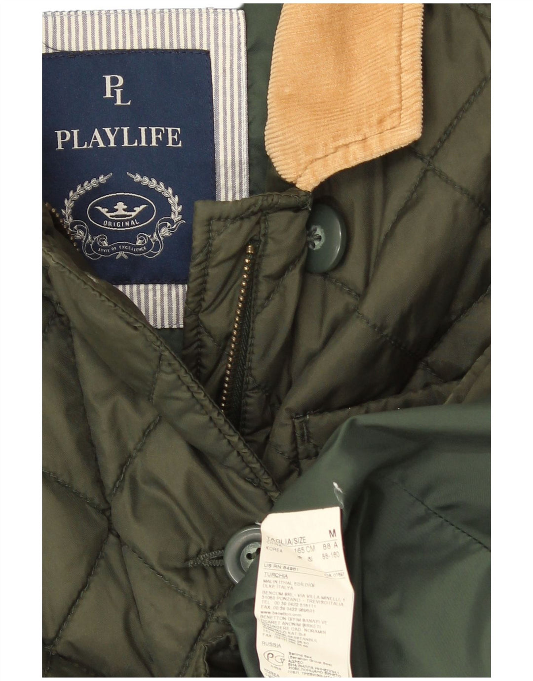 Playlife Quiltet jakke til kvinder UK 14 Medium Khaki Bomuld
