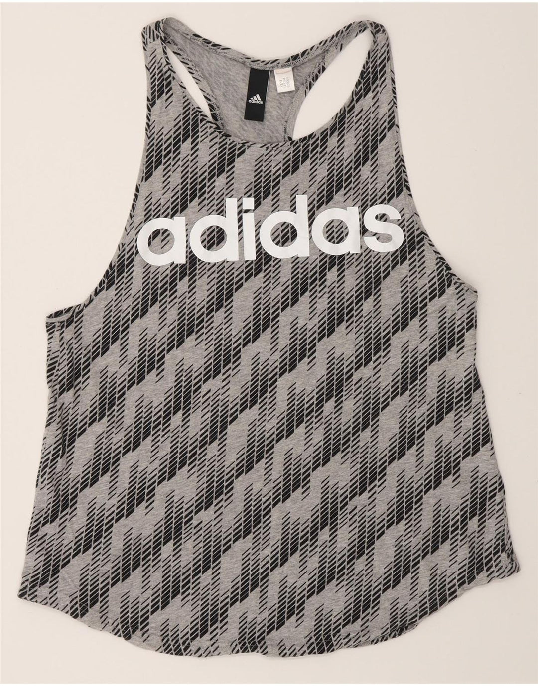 Adidas Dame Grafisk Vest Top UK 12 Medium Grå Geometrisk