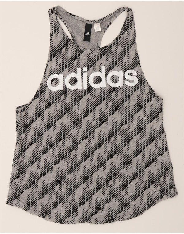 Adidas Dame Grafisk Vest Top UK 12 Medium Grå Geometrisk