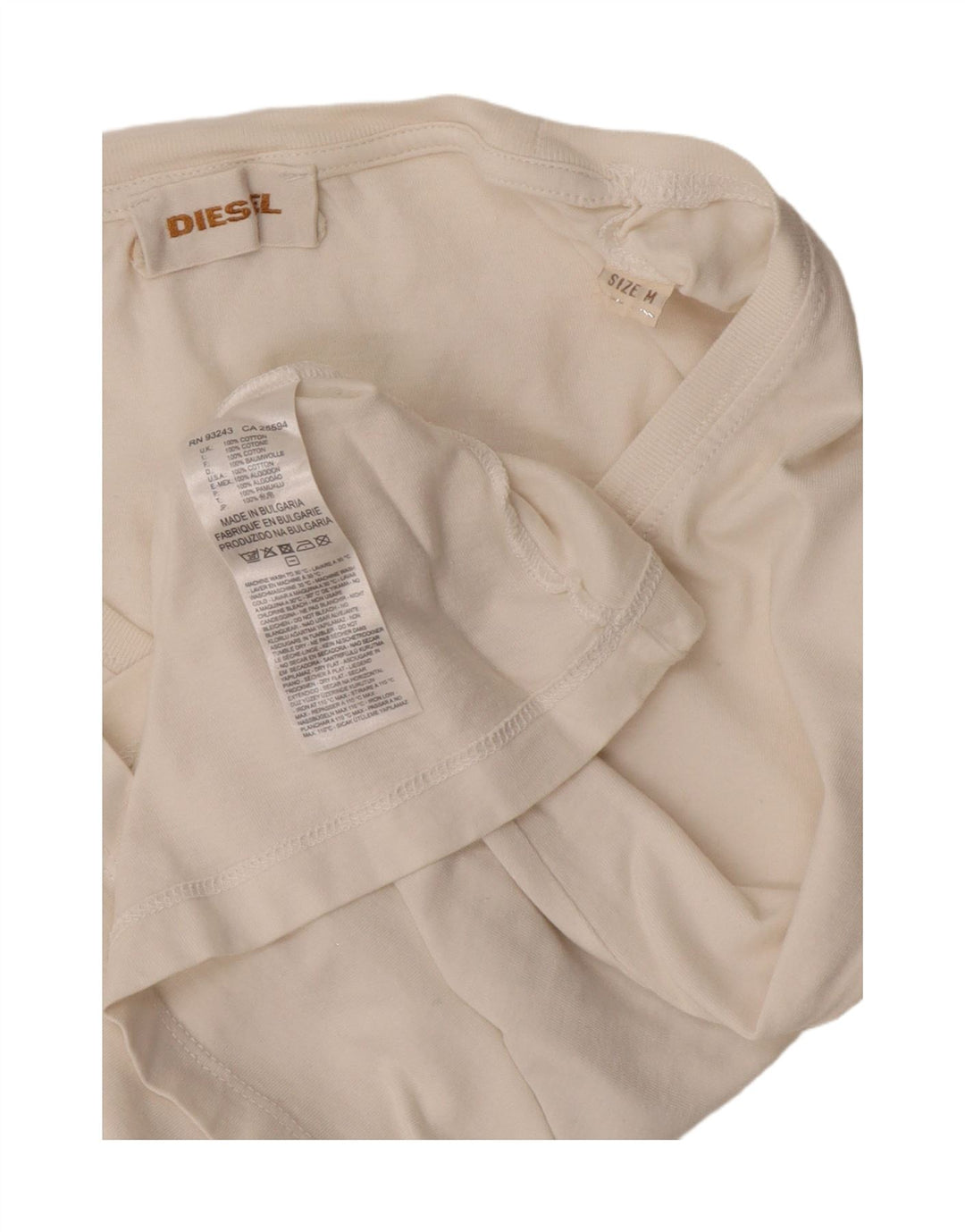 Diesel Dame Crop Grafisk T-Shirt Top UK 12 Medium Off White Bomuld