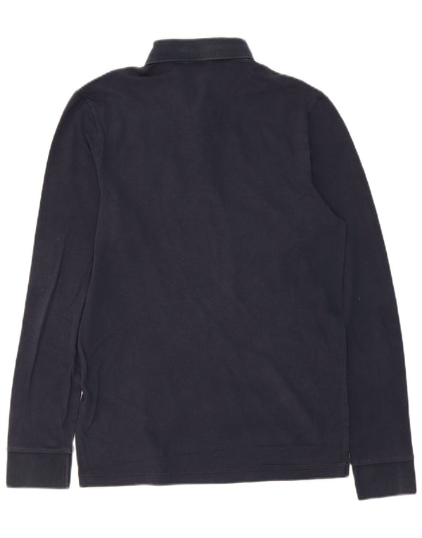 HUGO BOSS Mens Slim Fit Long Sleeve Polo Shirt Medium Navy Blue Cotton