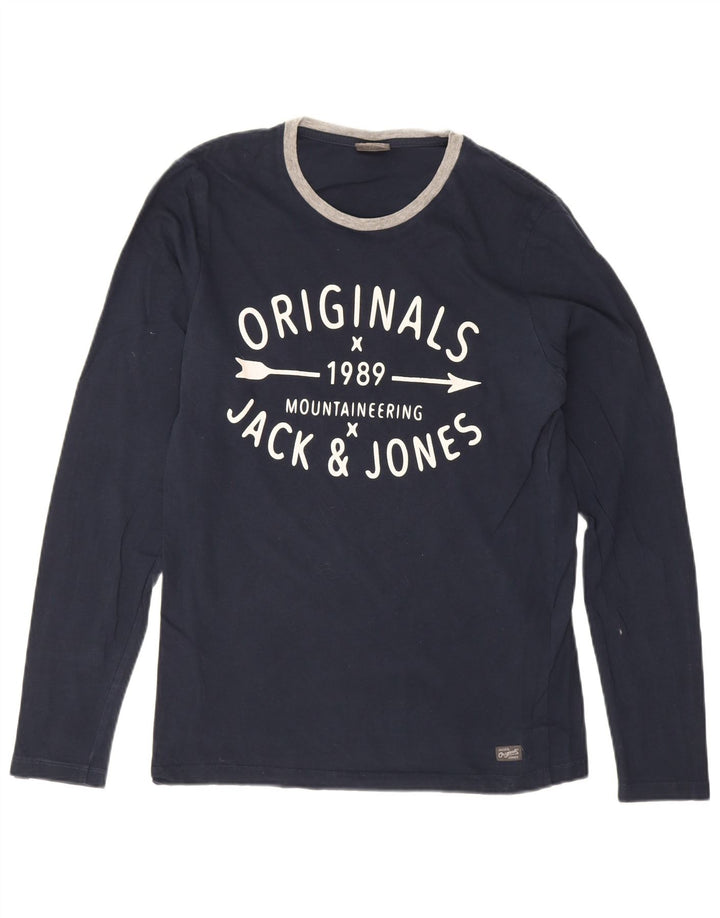 Jack & Jones Herre grafisk top Langærmet medium marineblå bomuld