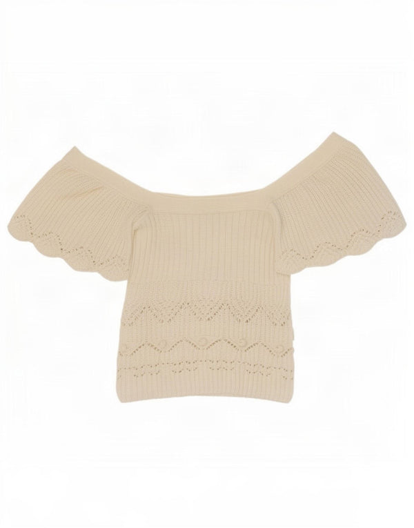 Zara Womens Crop Knit Off Shoulder Bluse Top UK 14 Stor hvid bomuld