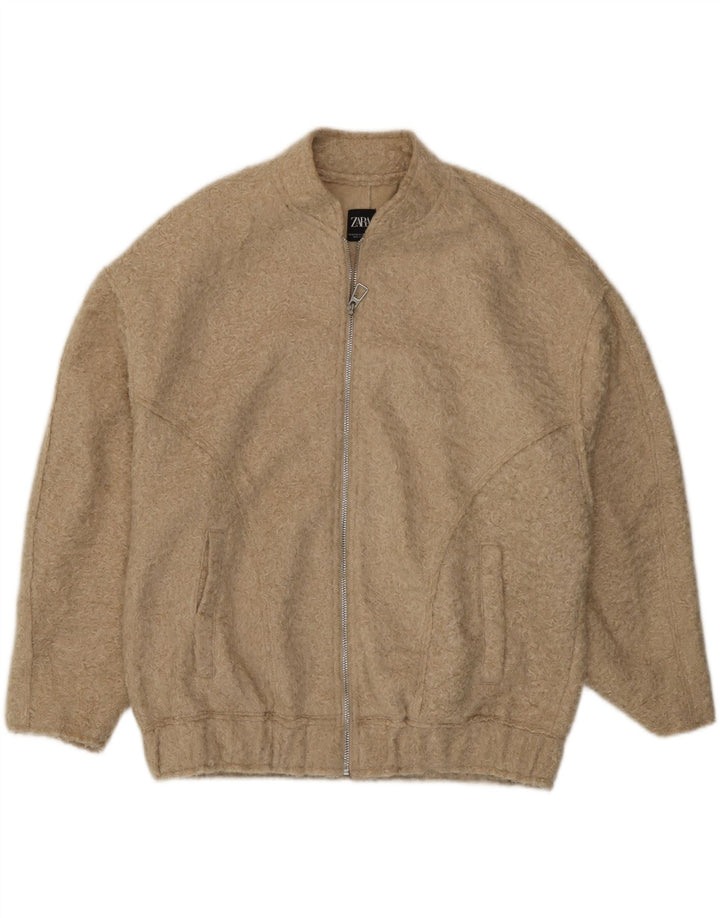 Zara oversize bomberjakke til kvinder, UK 6 XS Beige Polyester