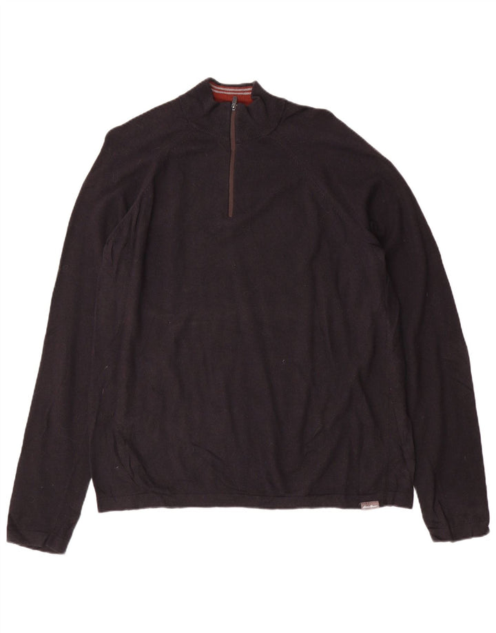 Eddie Bauer Herre Zip Neck Jumper Sweater Stor Sort Rayon