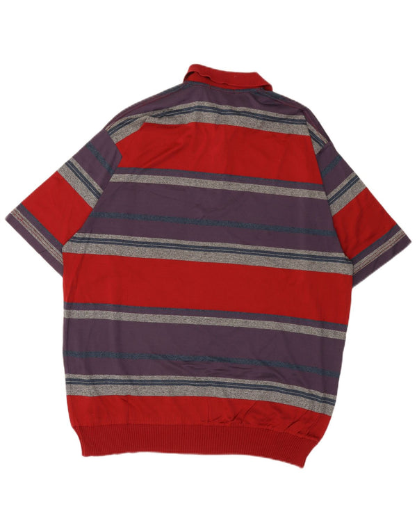 Maglificio Mens Short Sleeve Polo Neck Jumper Sweater IT 54 XL Red Striped