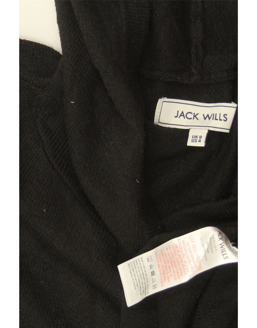 JACK WILLS Dame Hættetrøje UK 8 Lille sort polyester