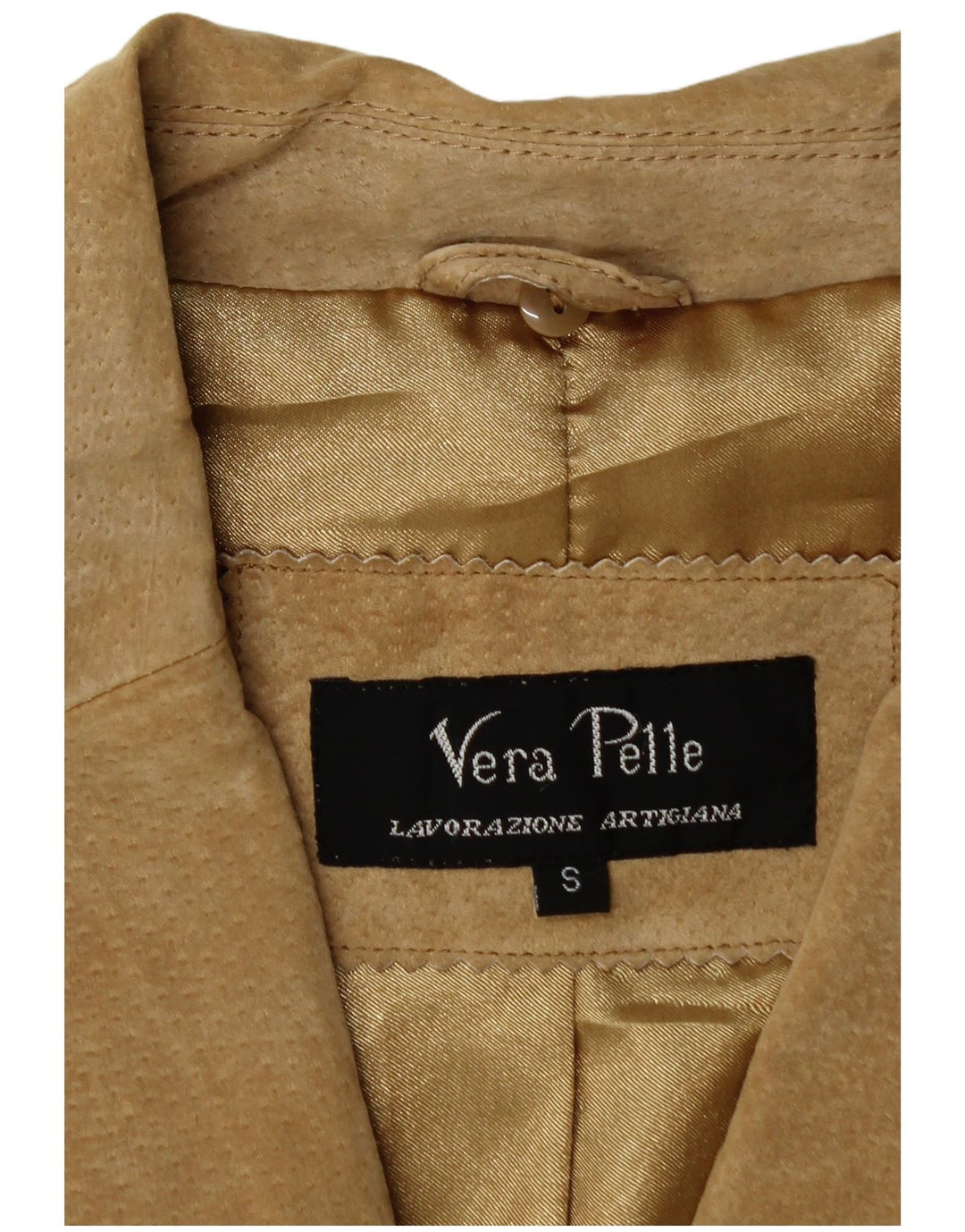 Vintage dame 2-knaps ruskindsblazerjakke UK 10 lille beige læder