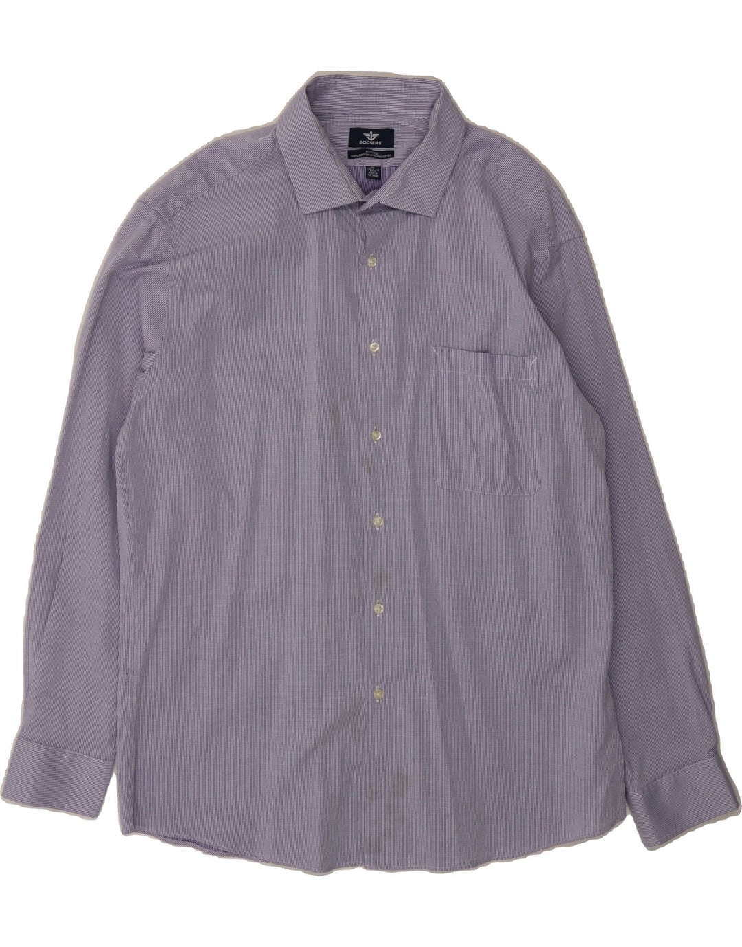 DOCKERS Mens Fitted Shirt Size 17 17 1/2 XL Blue Houndstooth Cotton Vintage Dockers and Second-Hand Dockers from Messina Hembry 