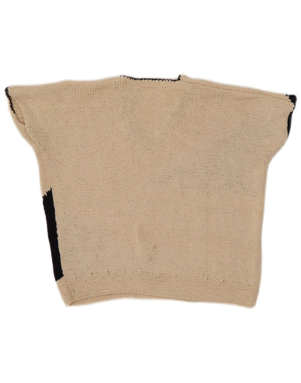 Vintage Womens Crop V-hals sweater UK 12 Medium Beige Colourblock