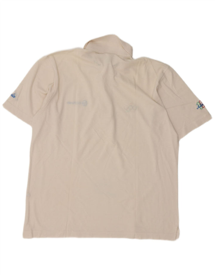 Sergio Tacchini Herre Olympiske Lege Polo Shirt Stor Hvid Bomuld