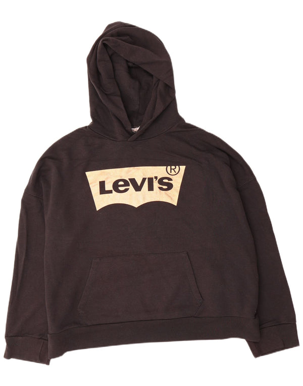 Levi's Grafisk hættetrøjetrøje til kvinder i overstørrelse UK 16 Stor sort bomuld