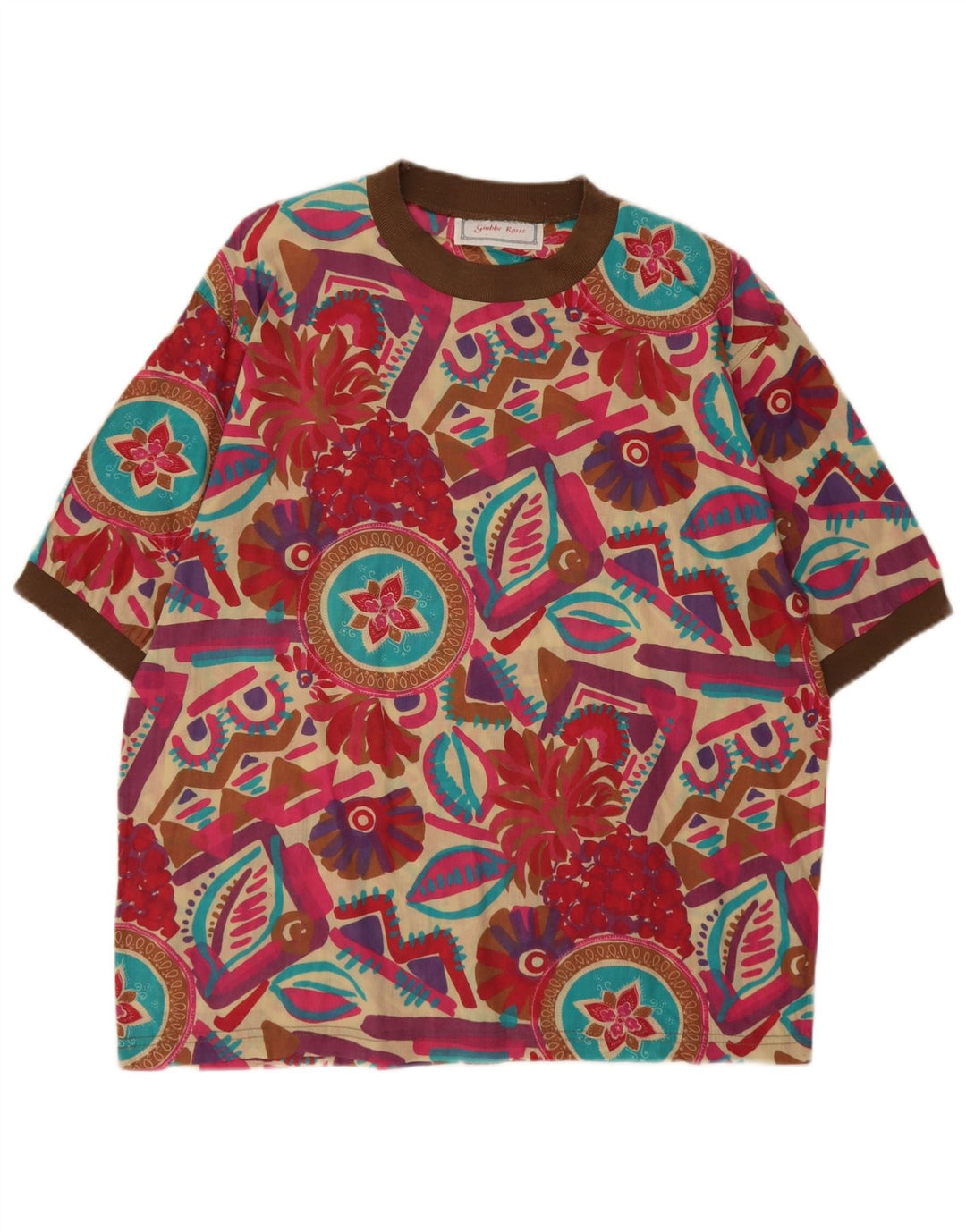 Vintage Damebluse Top UK 16 Stor Flerfarvet Geometrisk