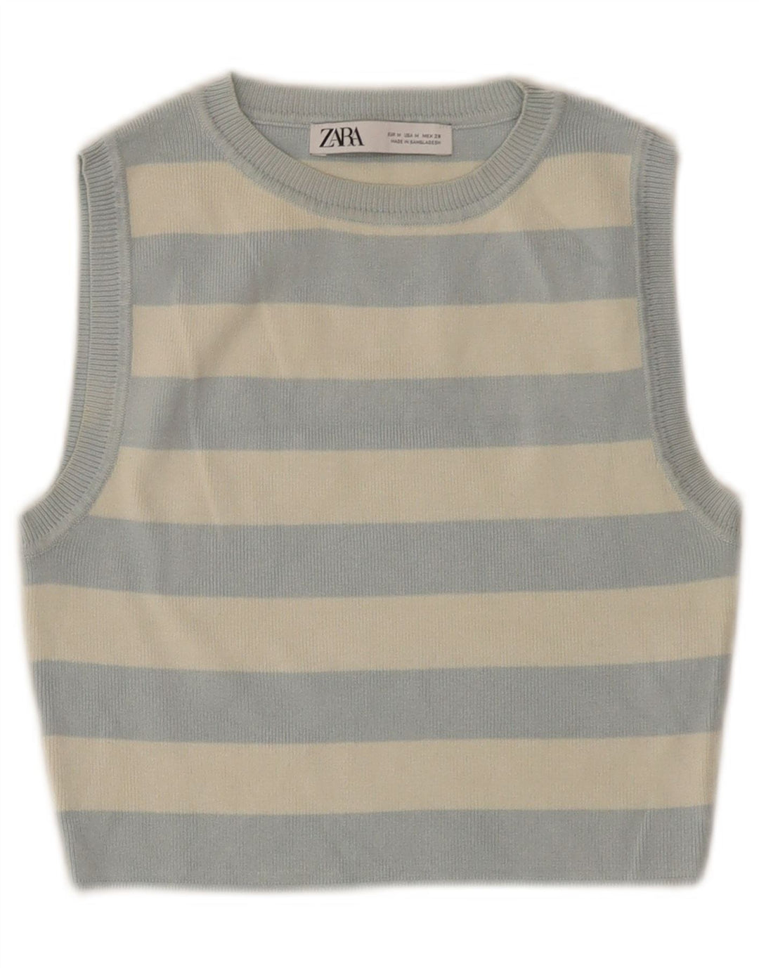 ZARA Dame Crop Vest Tank Top UK 12 Medium Blue Striped Viscose