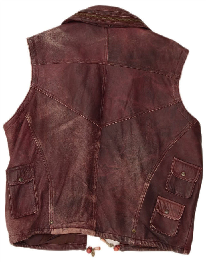 Vintage Herre Læder Utility Gilet IT 50 Large Maroon