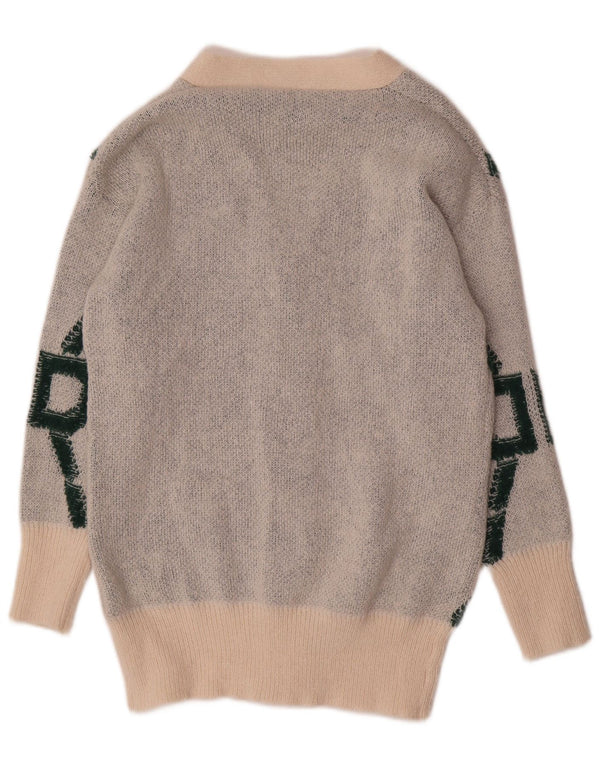 Shein Womens Oversized Cardigan Sweater UK 10 Small Off White Geometrisk