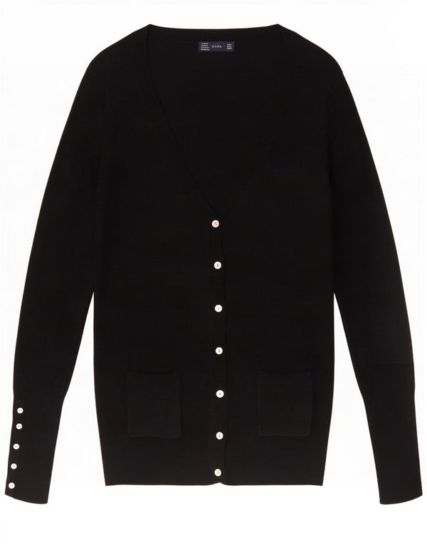 Zara Dame Cardigan Sweater UK 16 Large Black Rayon